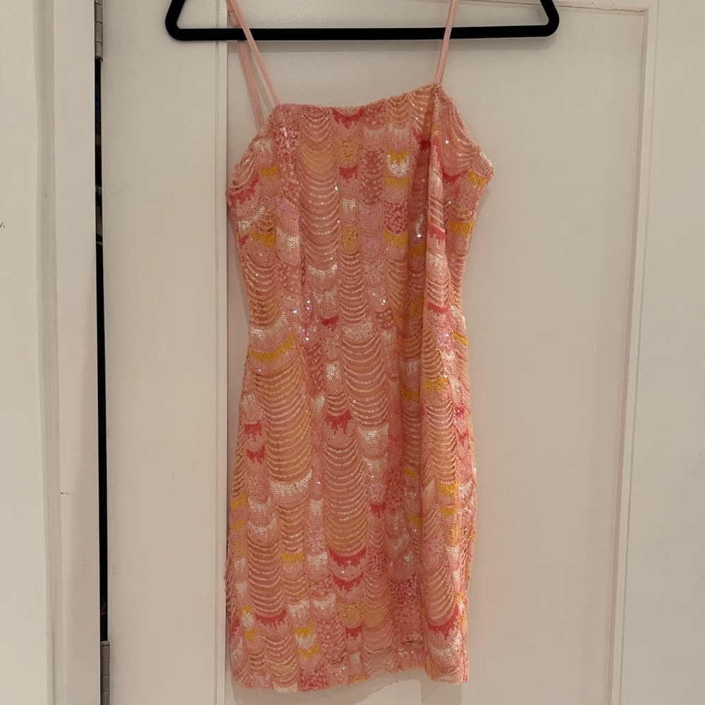 12th Tribe Pink and Yellow Sequin Dress